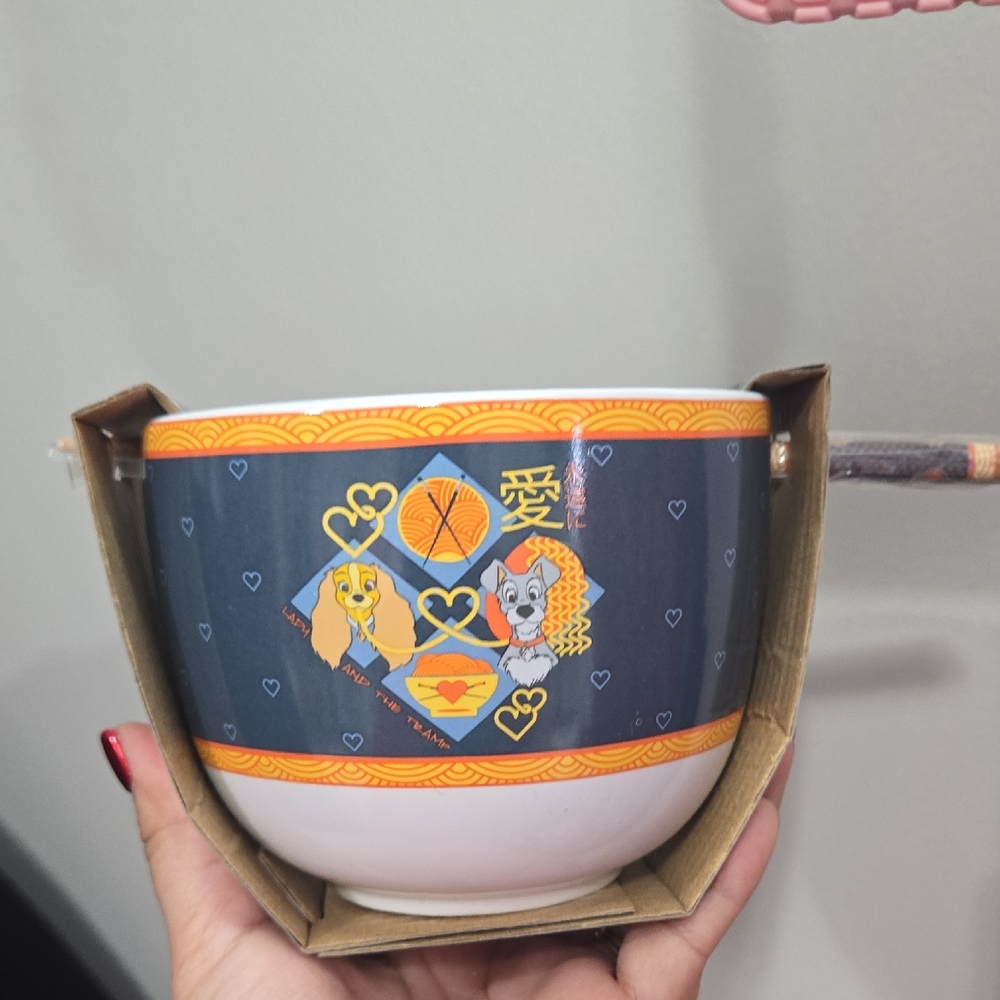 Disney Lady & The Tramp Noodle Bowl And ChopSticks